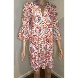 Jude Connally Dress Women’s Small  Vibrant Tile Print – Bell Sleeves  Boho Tunic